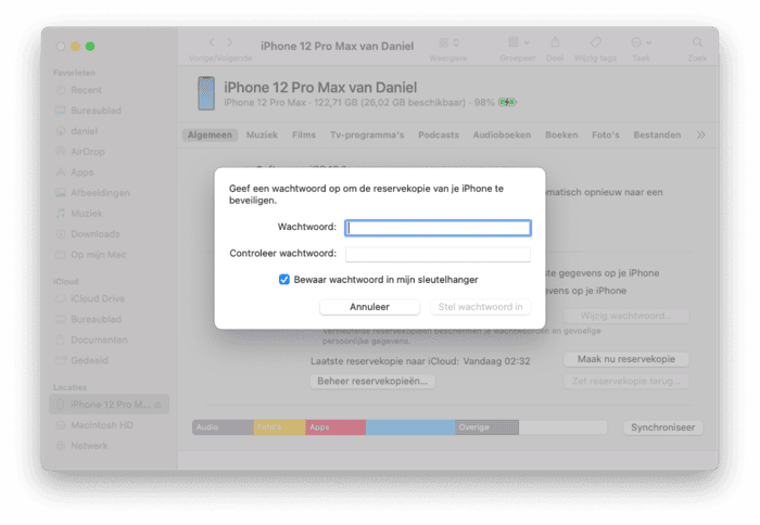 Versleutelde backup maken van iPhone met Mac