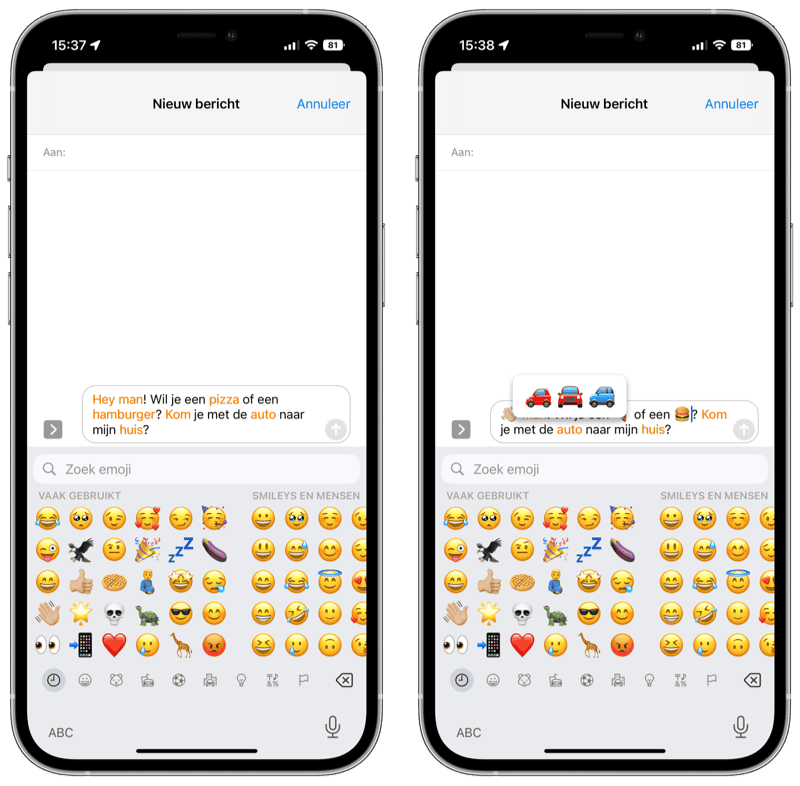 Woorden vervangen door emoji in iMessage