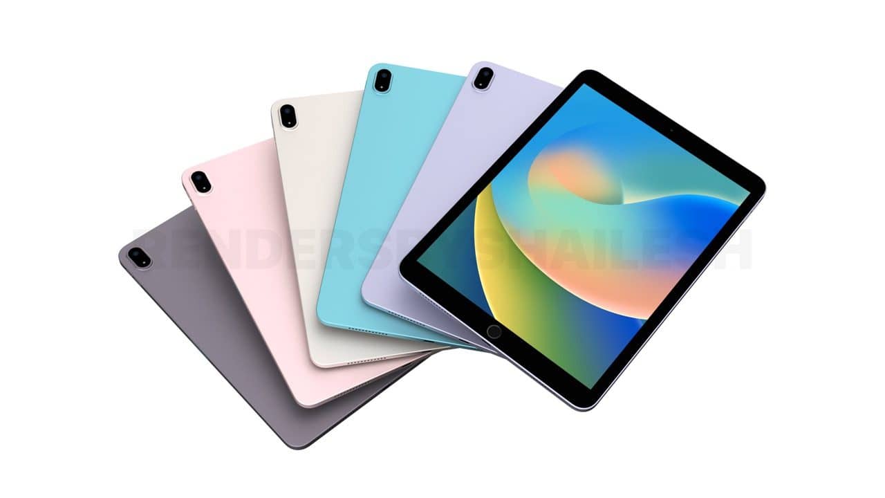 iPad 2022 render in meerdere kleuren