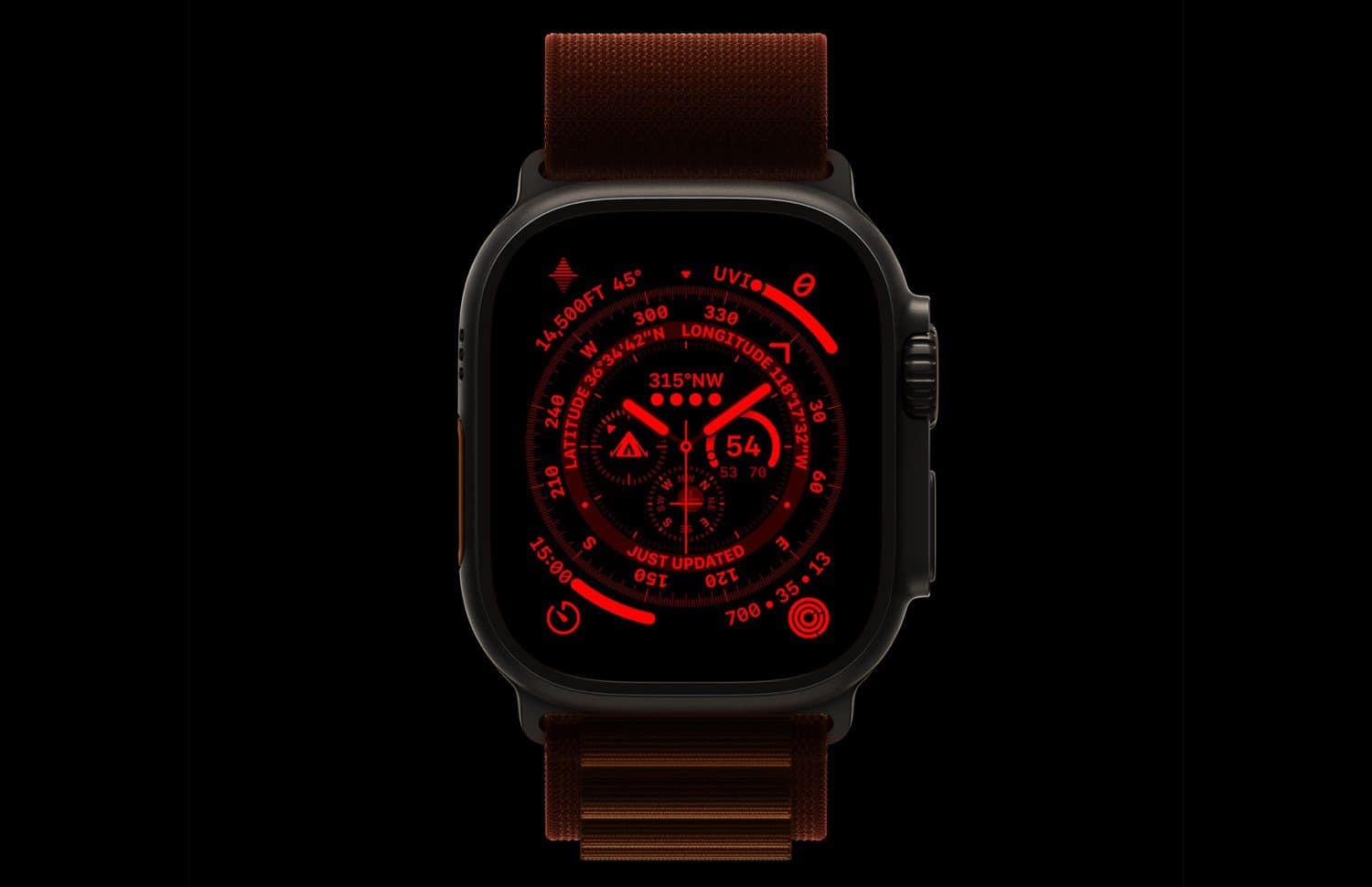 Apple Watch Ultra met nachtmodus
