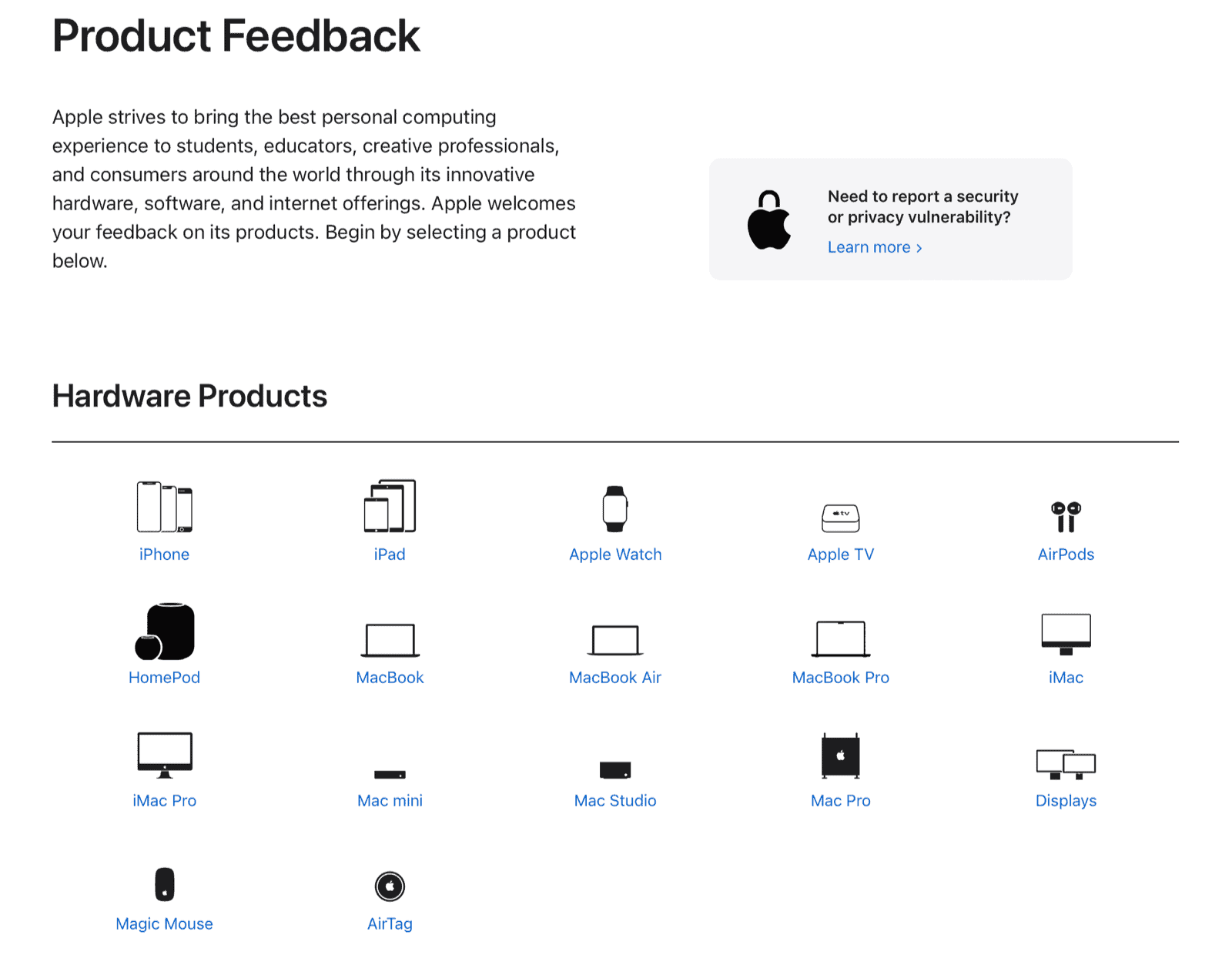 Apple feedbackformulier invullen