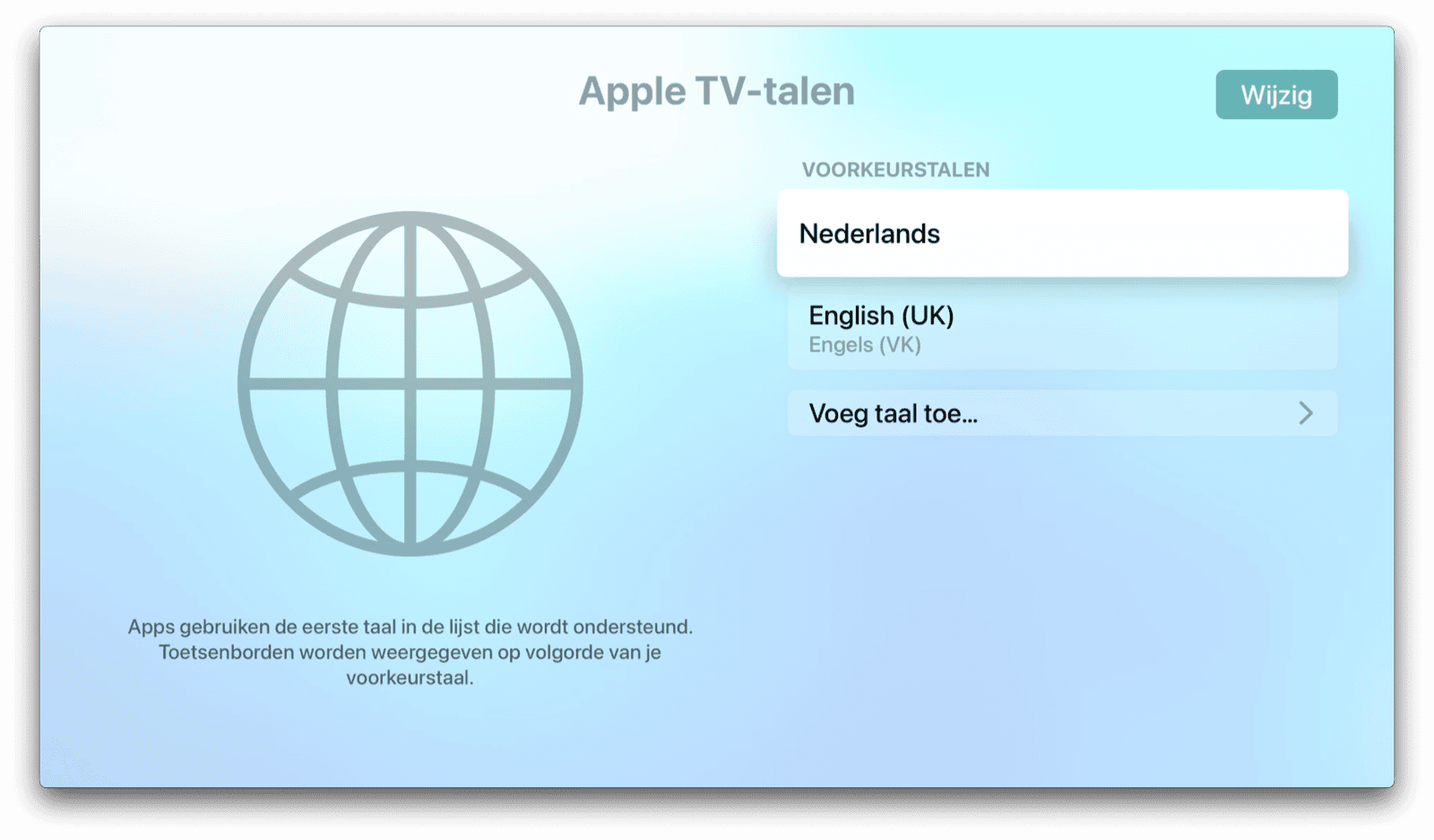 Apple TV-talen voor toetsenbord en dicteren instellen