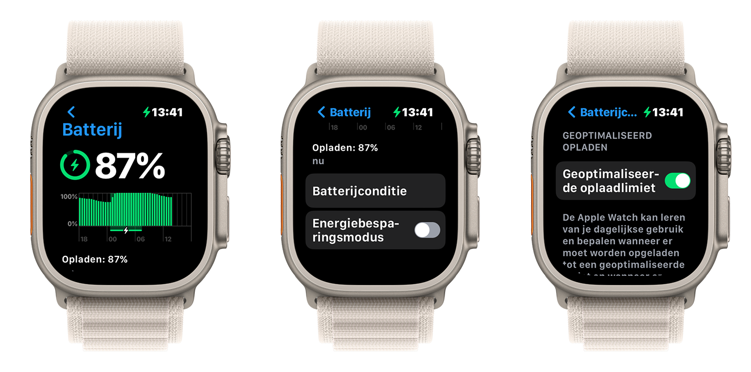 Apple Watch Ultra geoptimaliseerd opladen