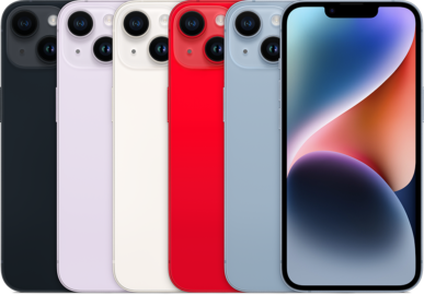 iPhone 14 kleuren in een stapel