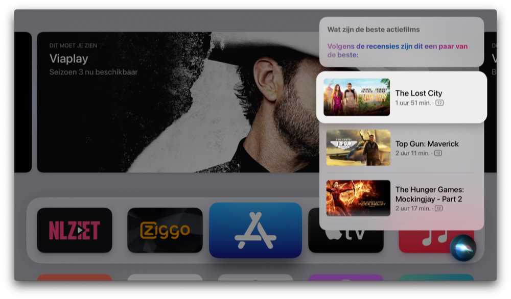 Siri op Apple TV met suggestie voor films in tvOS 16.1
