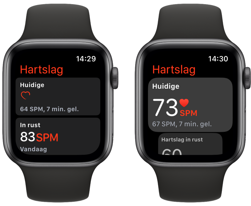Harstlag app op Apple Watch in watchOS 8 vs watchOS 9