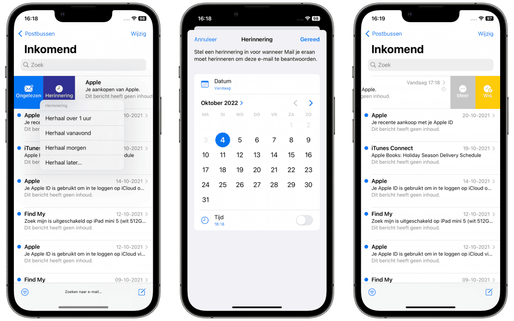 Mail-app met herinnering instellen in iOS 16