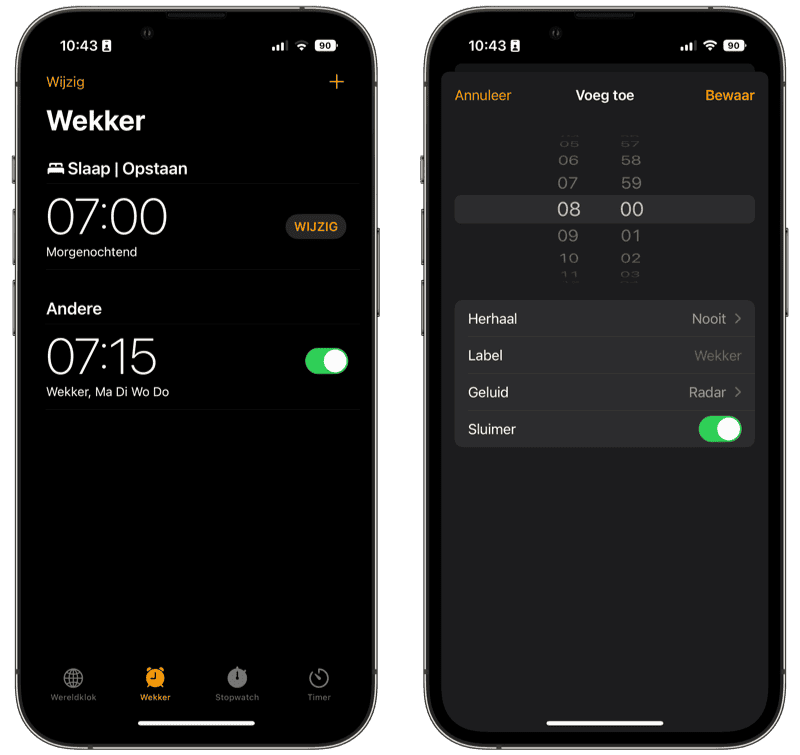 Wekker op iPhone instellen in iOS 16