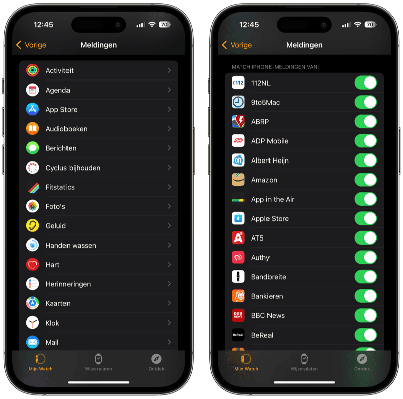 Meldingen voor apps instellen op Apple Watch