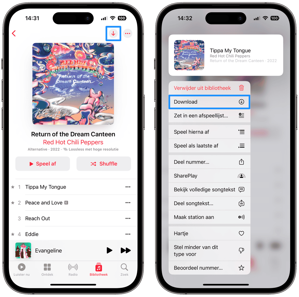 Muziek downloaden in Apple Music voor offline luisteren