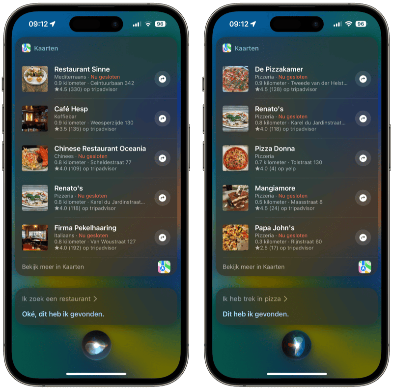 Restaurant zoeken met Siri op iPhone