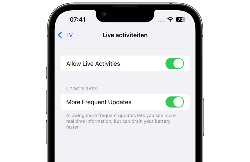 Live Activiteiten vaker updaten in iOS 16.2