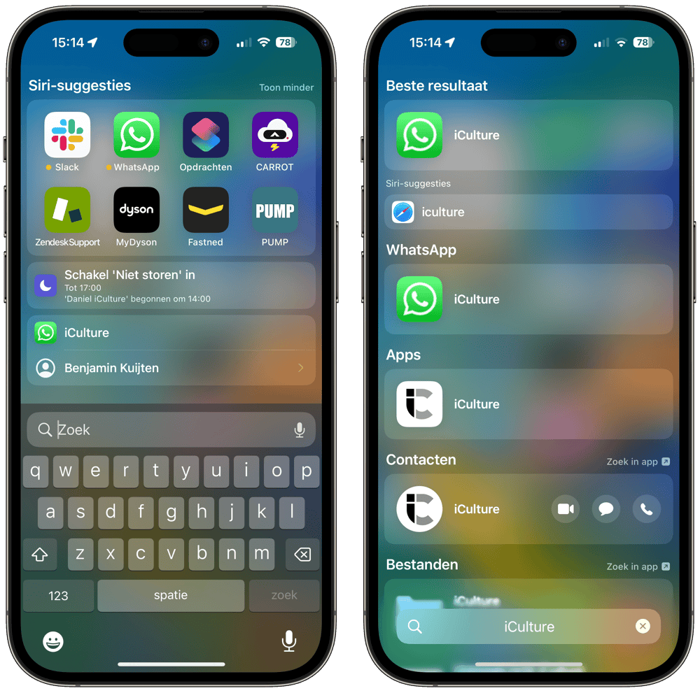 WhatsApp zoeken via Spotlight