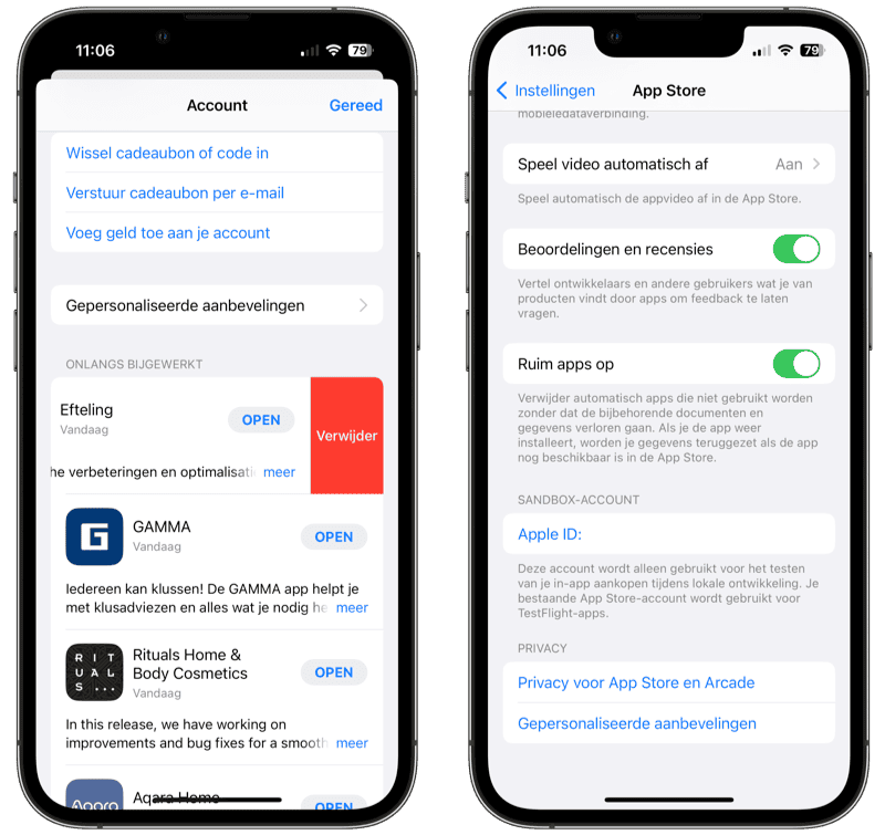 Apps verwijderen via updates in de App Store en automatisch met Ruim op-functie