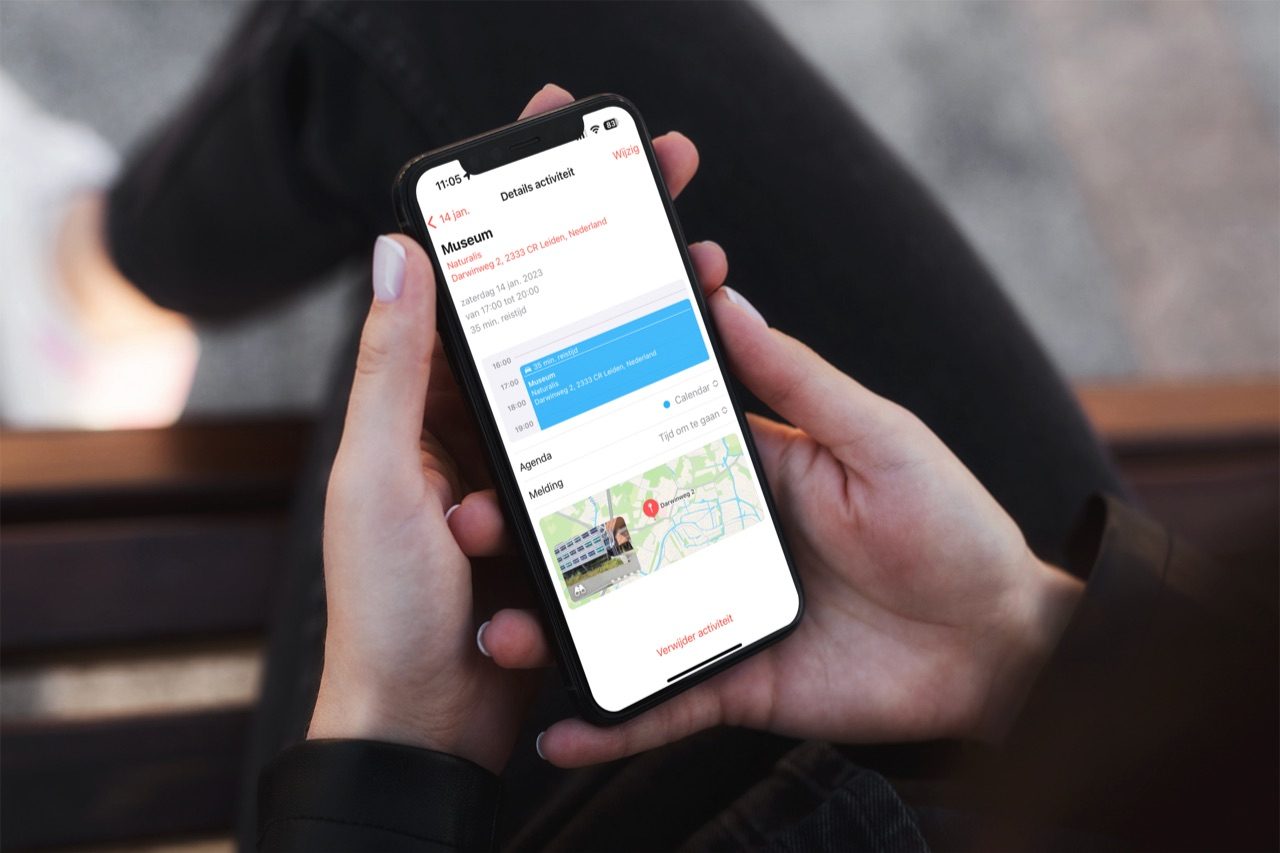 Agenda-afspraak met reistijd naar locatie op de iPhone