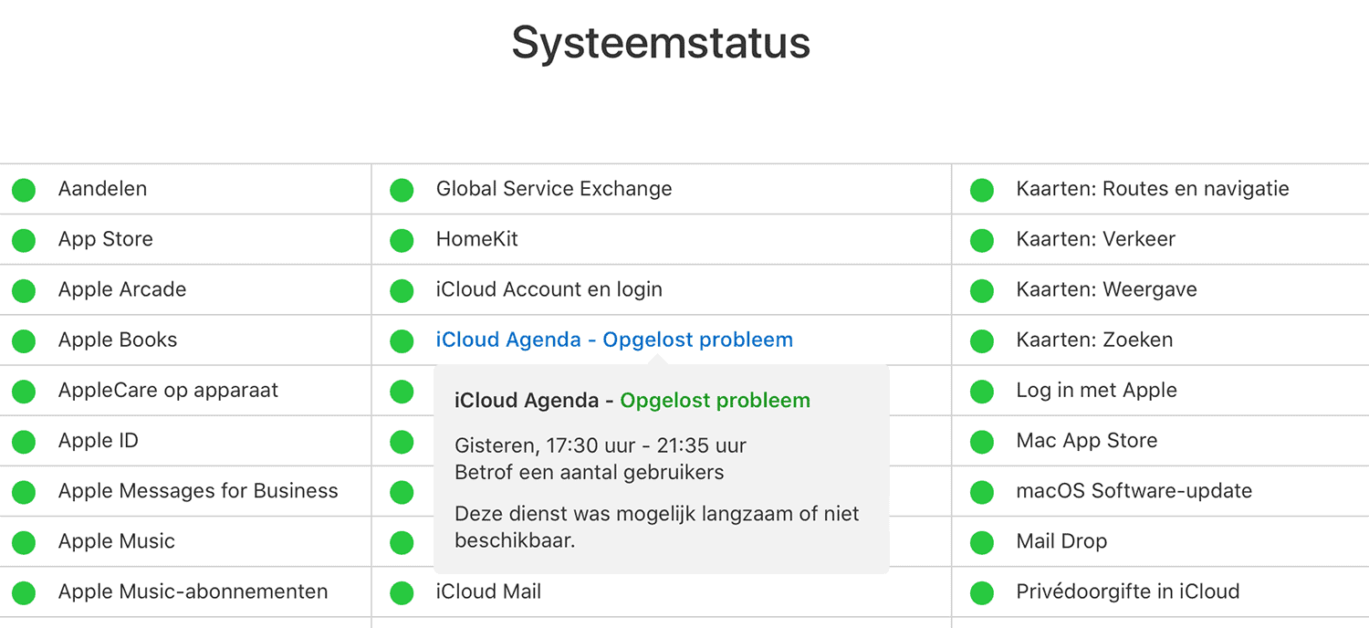 Systeemstatus iCloud
