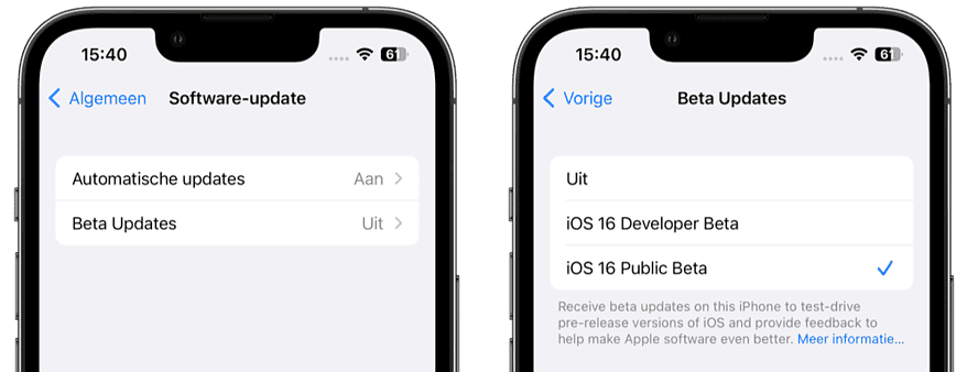 Schakelaars voor iOS-beta's voor ontwikkelaars of publieke testers