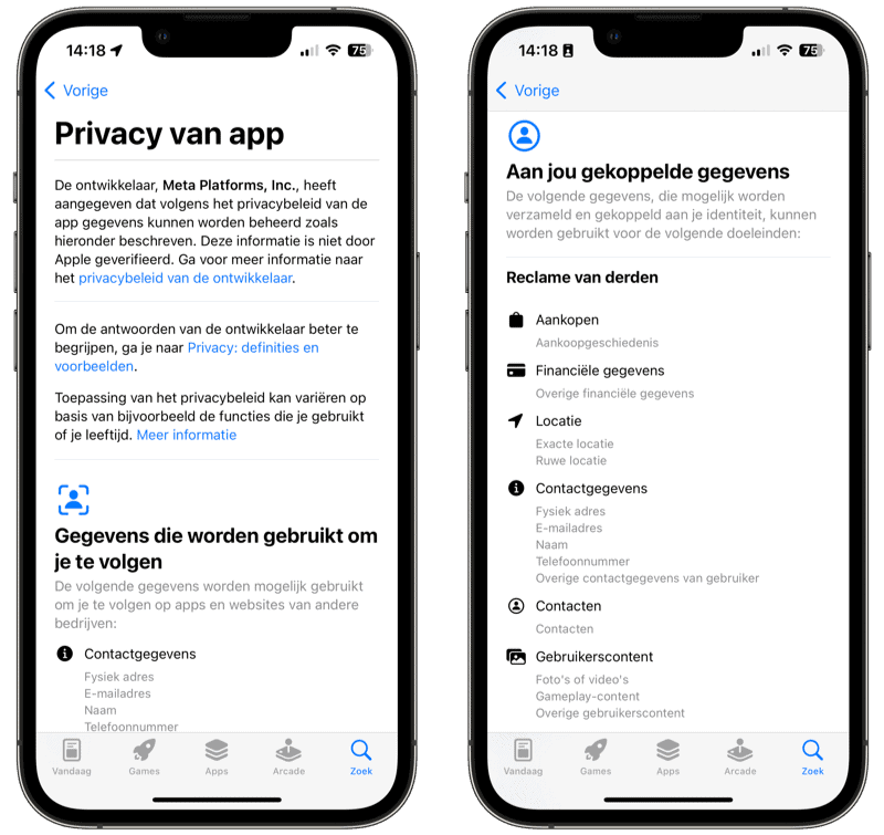 Privacylabels in de App Store: specificatie opzoeken