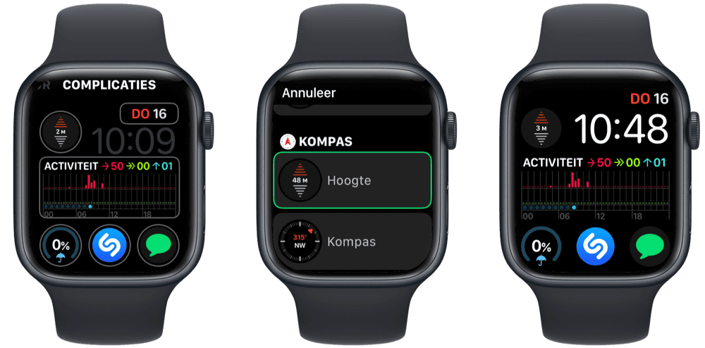 Apple Watch hoogtemeter als complicatie instellen