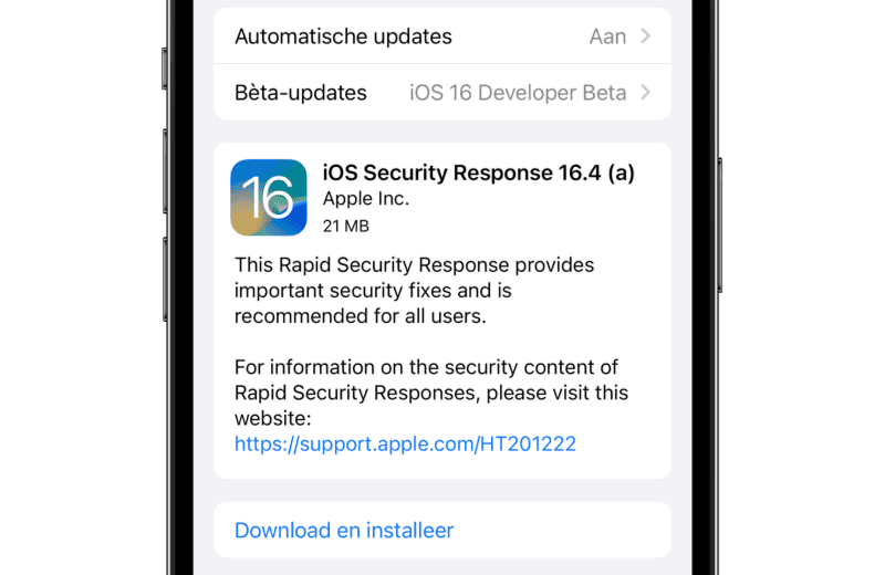 iOS Security Response 16.4 beveiliginsupdate voor betatesters