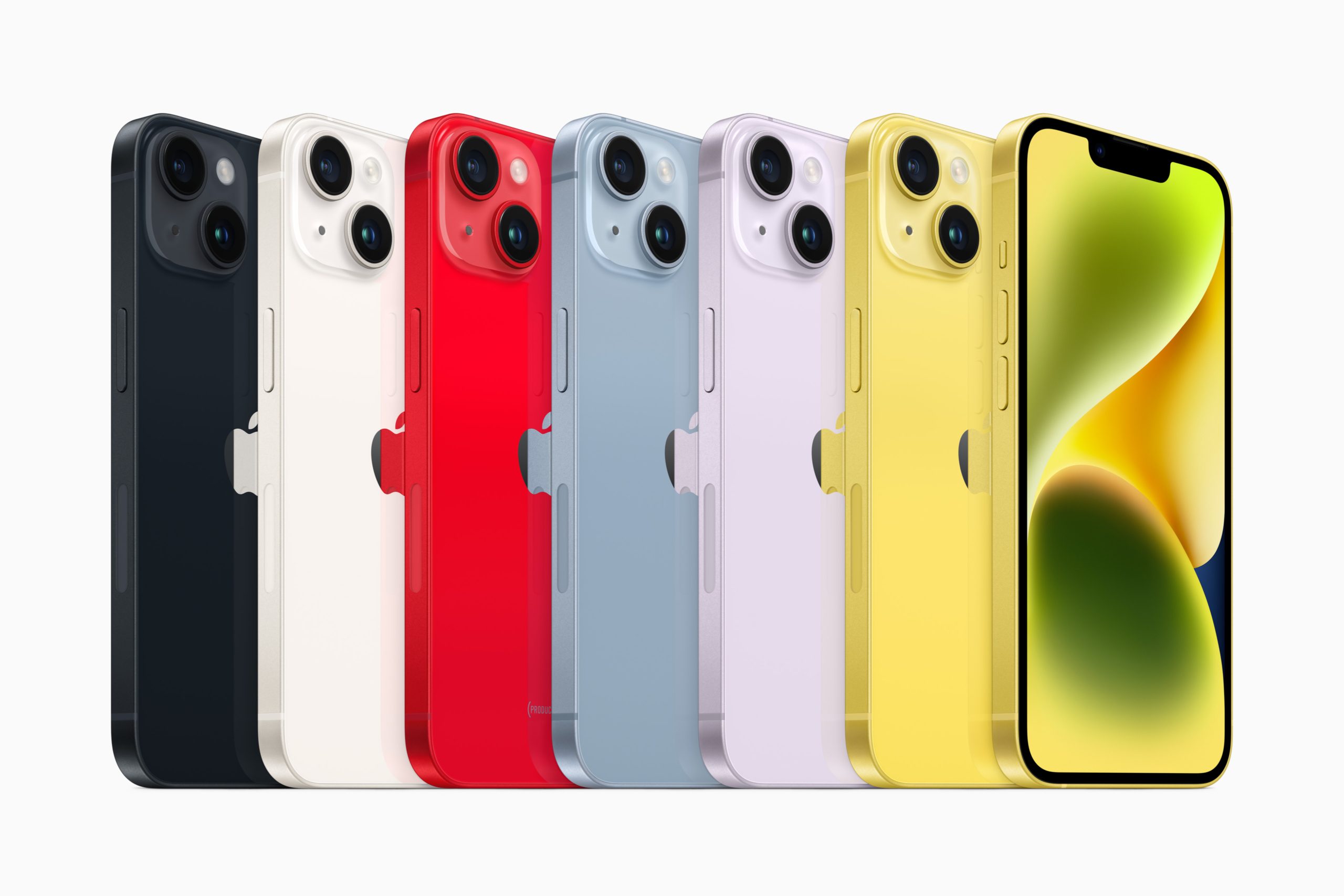 iPhone 14 en iPhone 14 Plus kleuren line-up voorjaar 2023 met geel