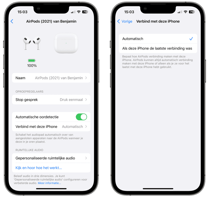 AirPods automatisch wisselen uitschakelen in iOS 16