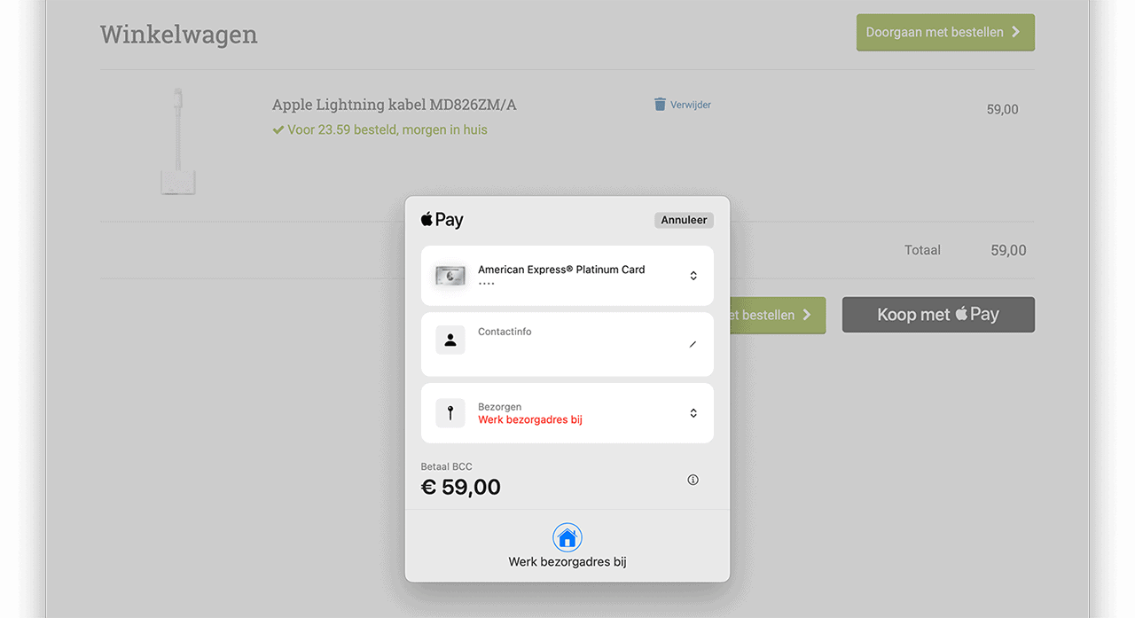 Apple Pay bezorginfo