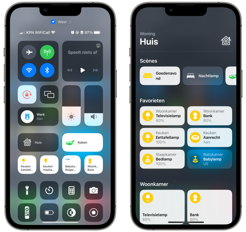 Bedieningspaneel: HomeKit-knoppen voor Woning-app